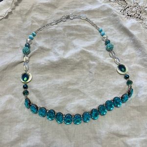 Handmade bead crown, blue rhinestones